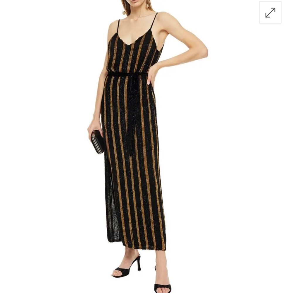 RETROFETE Rebecca Velvet-Trimmed Striped Sequined Chiffon Maxi Dress